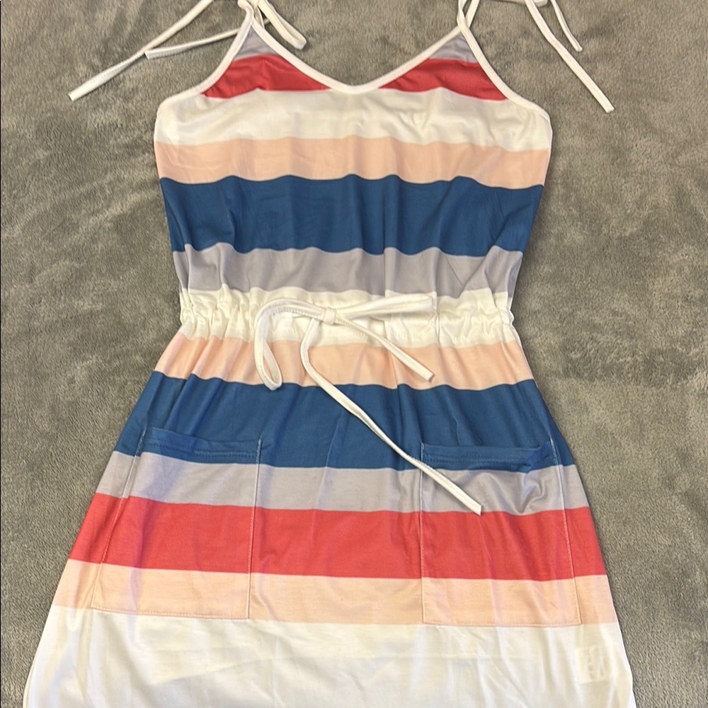Striped Sleeveless Dress with Tie Waist